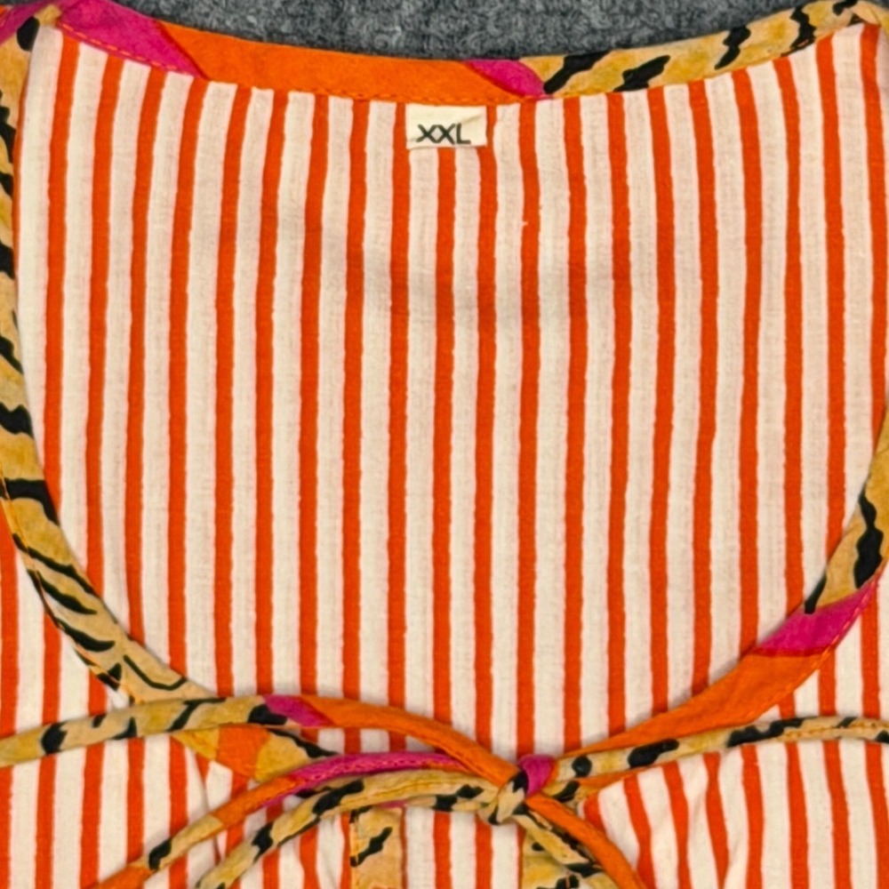 House of Sundar XXL Midi Dress Orange Tiger Hand Block Print Cotton Boho - Picture 6 of 6